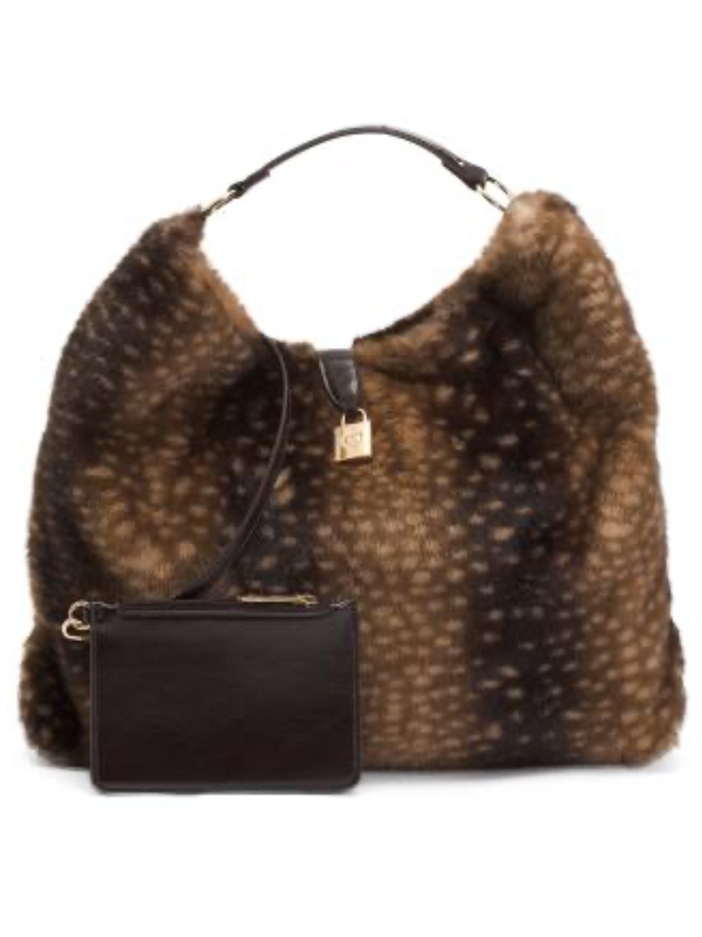 NEW BETSEY JOHNSON XO TELLY Faux Fur Hobo Bag With Pouch In Deer Print